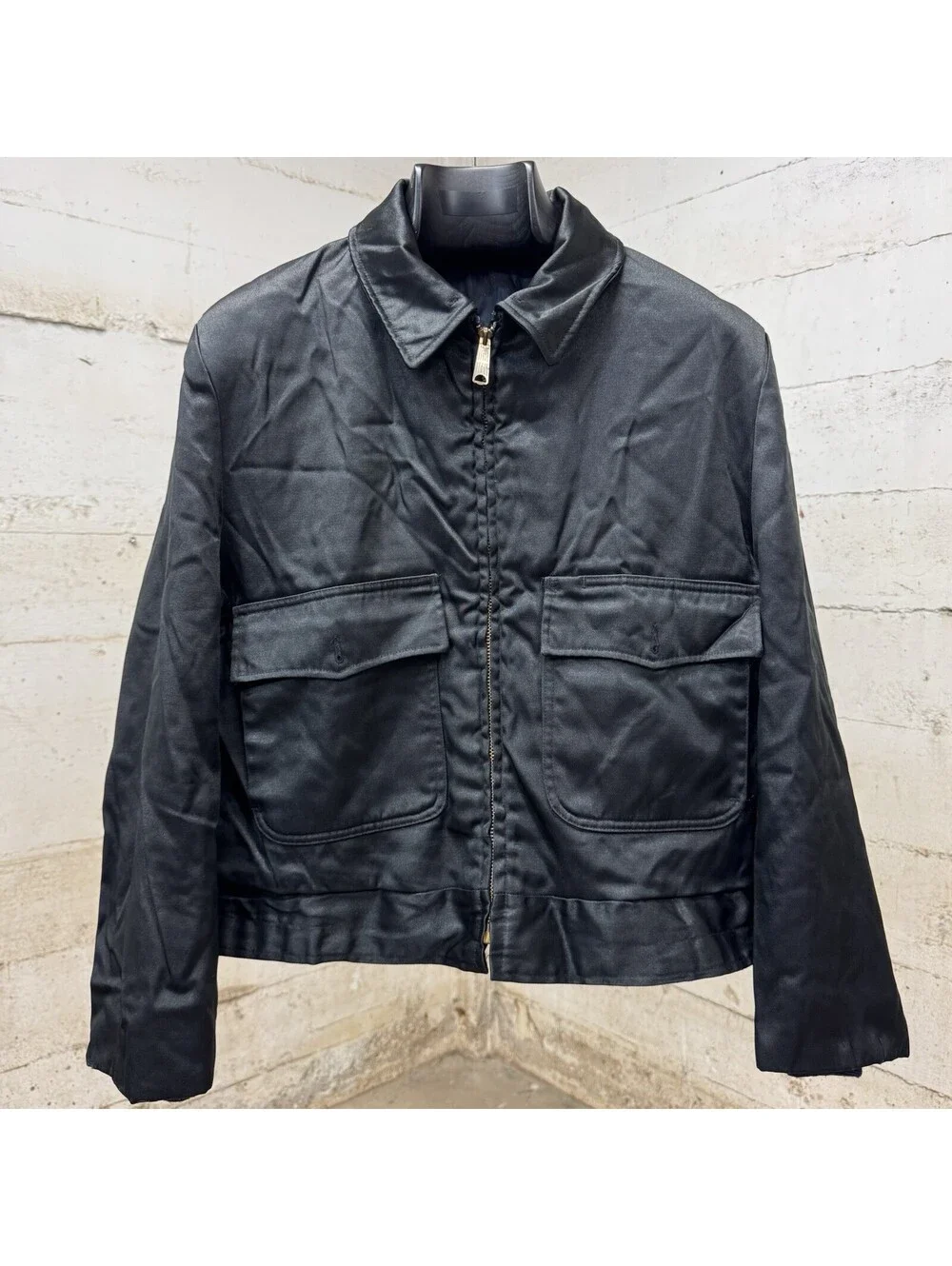 VTG 60s Black Nylon Insulated Utility Work Jacket USA Sz 42